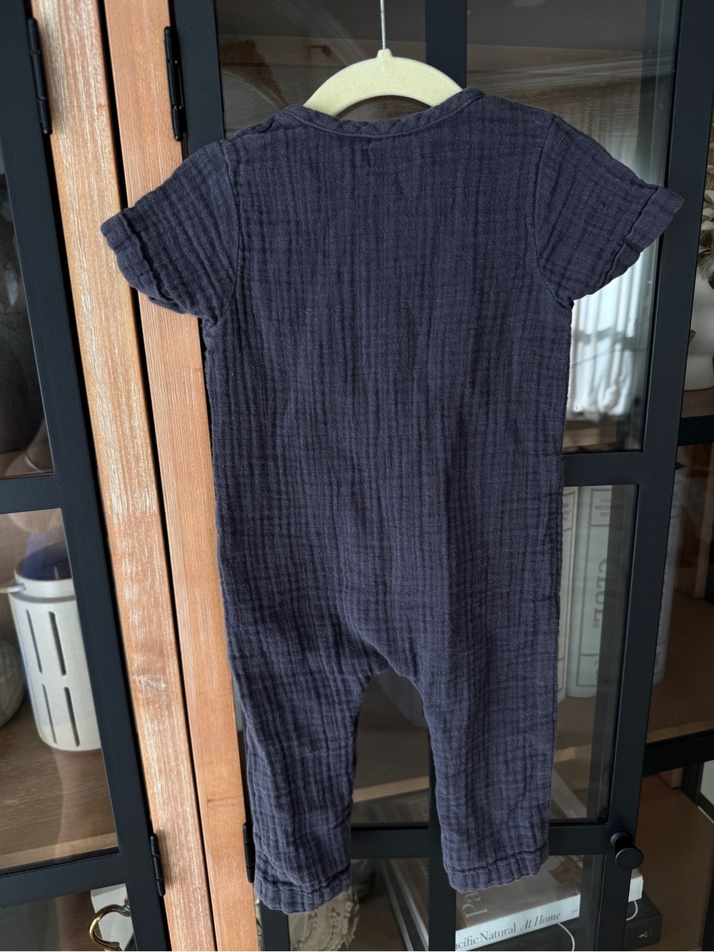 Jamie Kay muslin romper Ryan Button-Front One-Piece Charcoal cotton juniper baby - Picture 4 of 6
